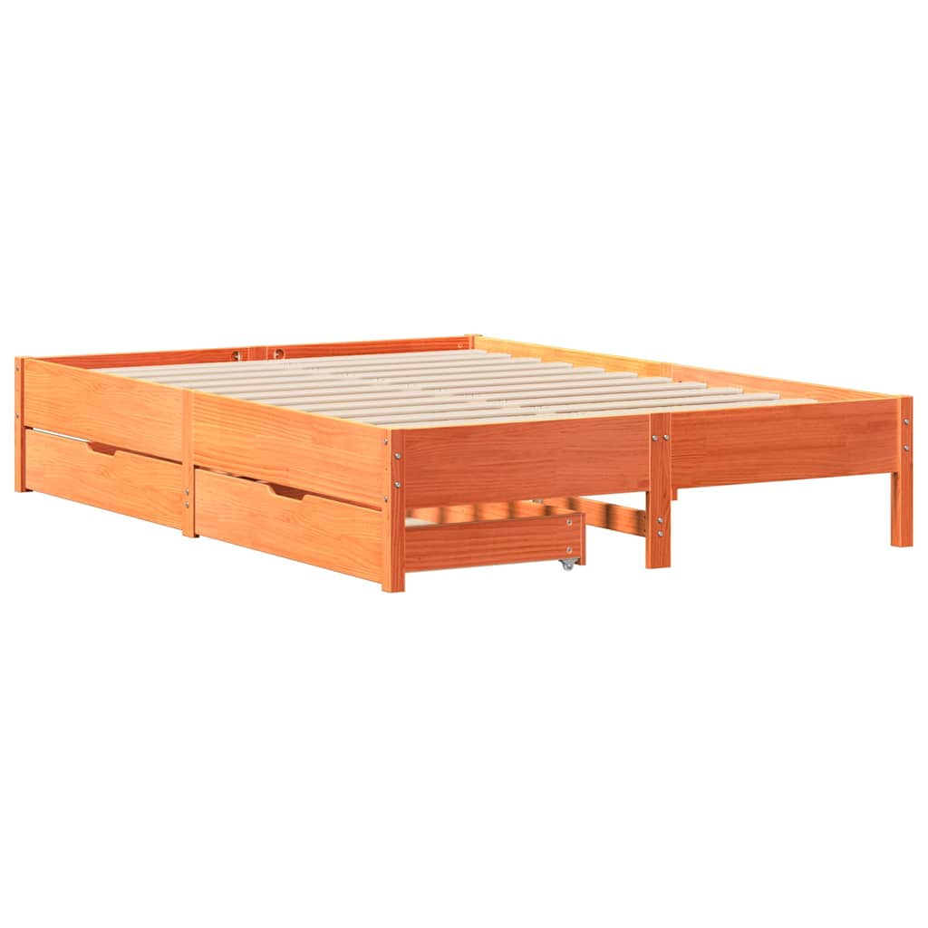 Sengeramme uten madrass voksbrun 140x200 cm heltre furu