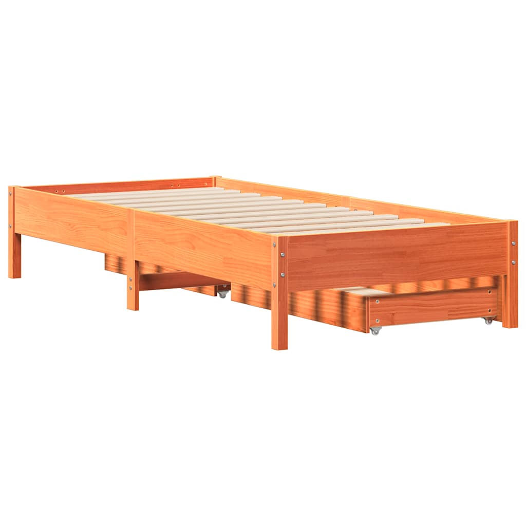 Sengeramme uten madrass voksbrun 90x200 cm heltre furu