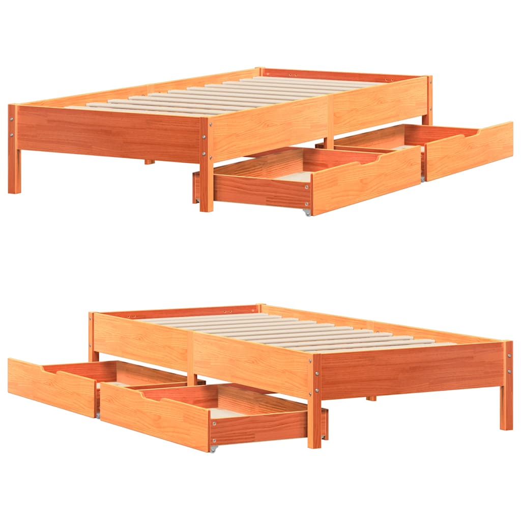 Sengeramme uten madrass voksbrun 90x200 cm heltre furu