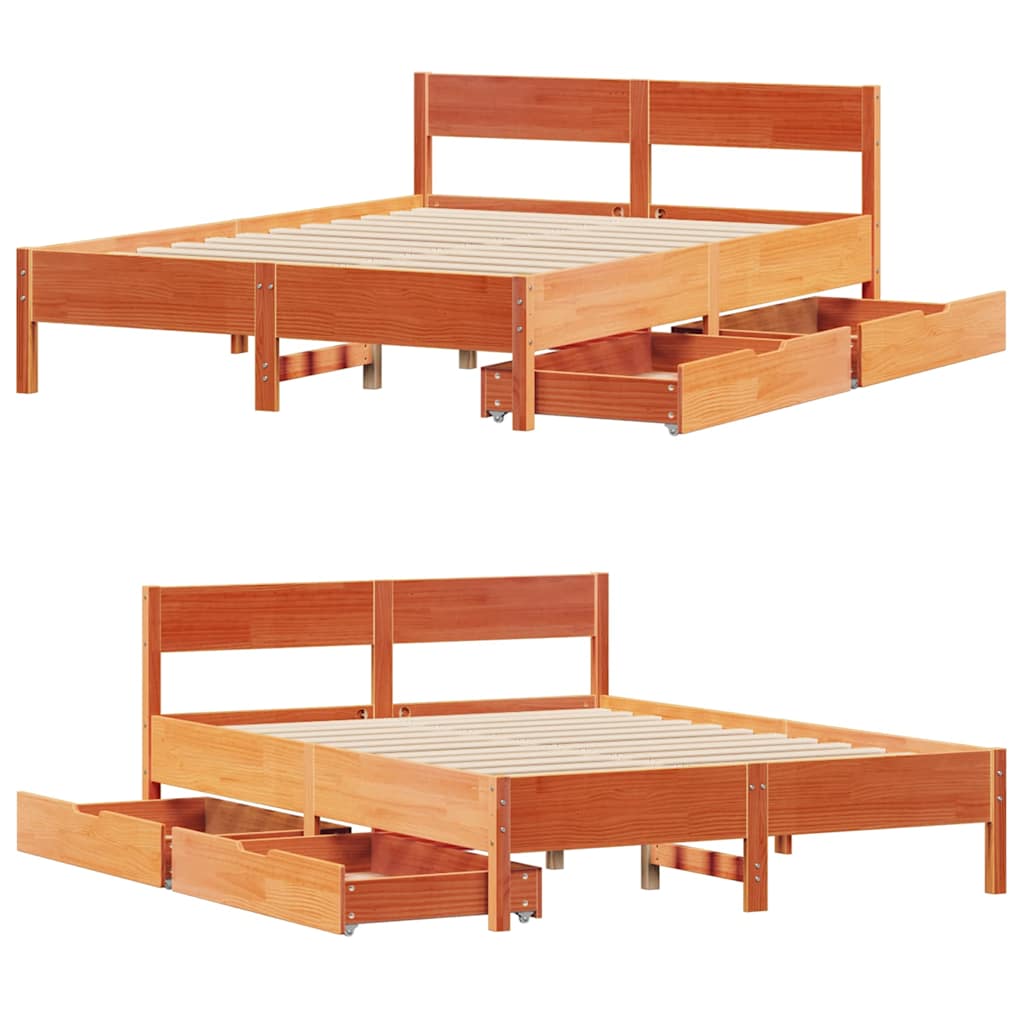 Sengeramme uten madrass voksbrun 140x190 cm heltre furu