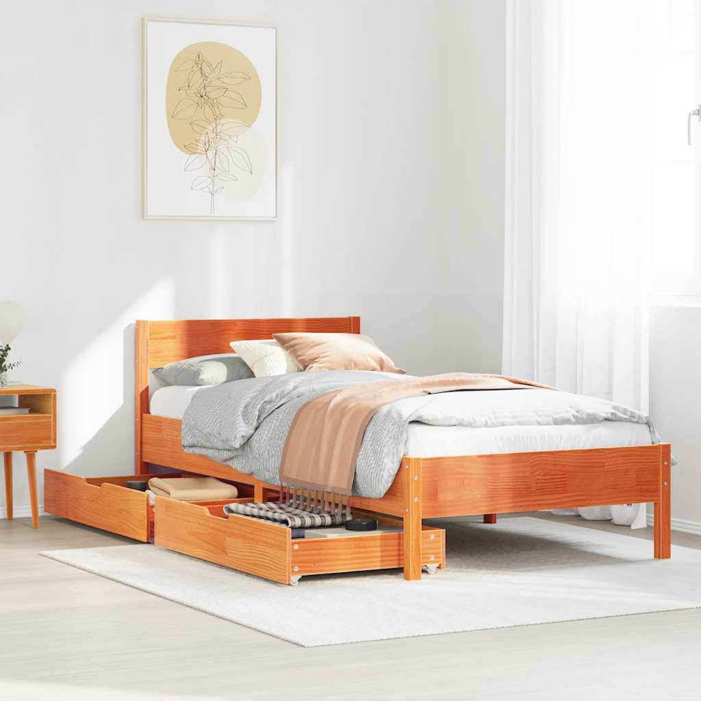 Sengeramme uten madrass voksbrun 75x190 cm heltre furu