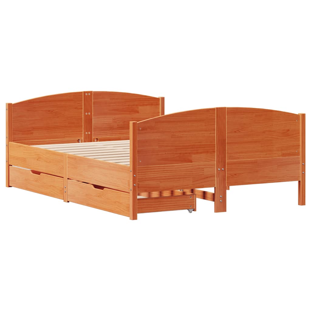 Sengeramme uten madrass voksbrun 140x190 cm heltre furu
