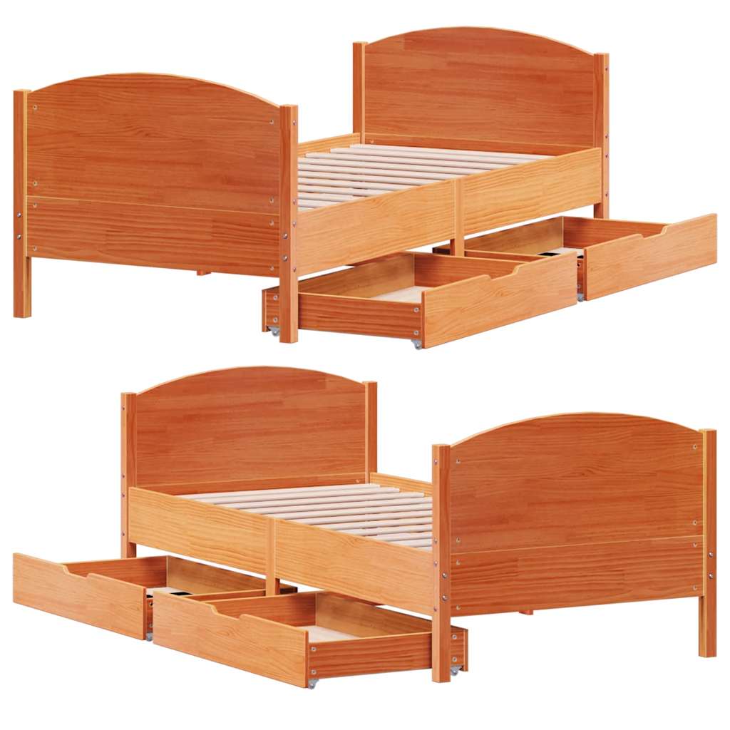 Sengeramme uten madrass voksbrun 75x190 cm heltre furu