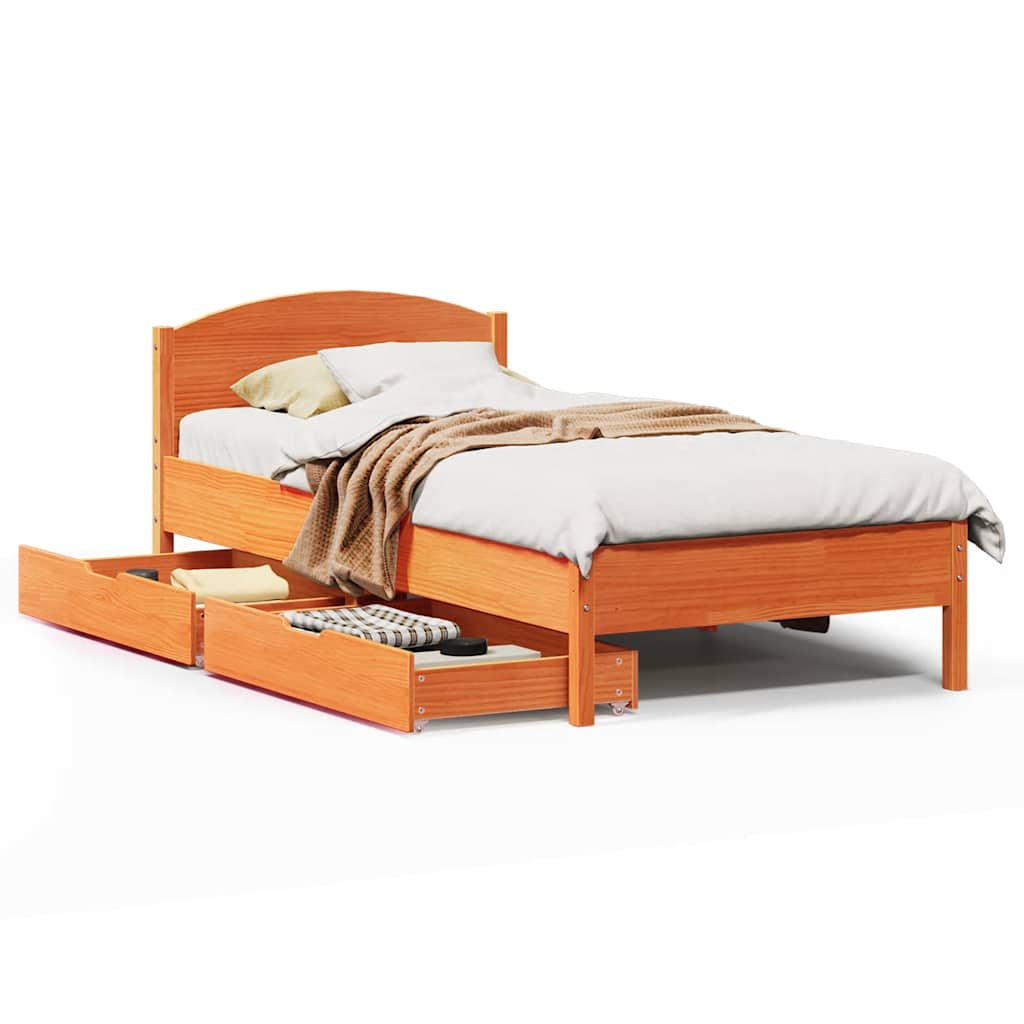 Sengeramme uten madrass voksbrun 90x190 cm heltre furu
