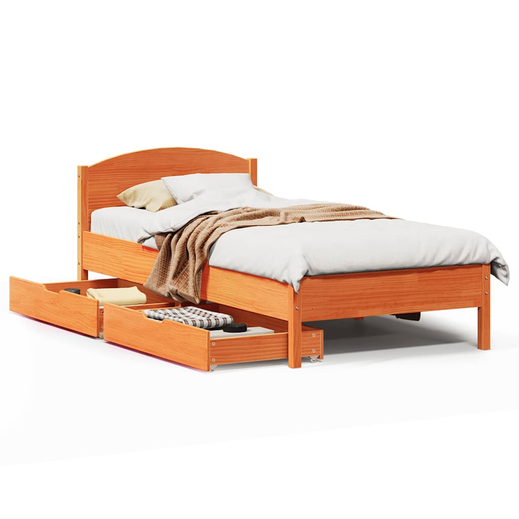 Sengeramme uten madrass voksbrun 75x190 cm heltre furu