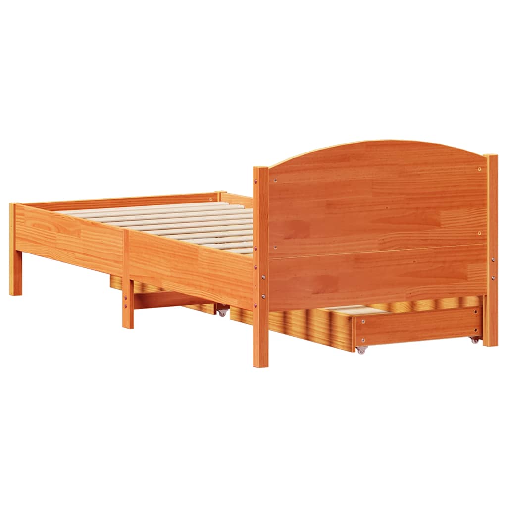 Sengeramme uten madrass voksbrun 75x190 cm heltre furu