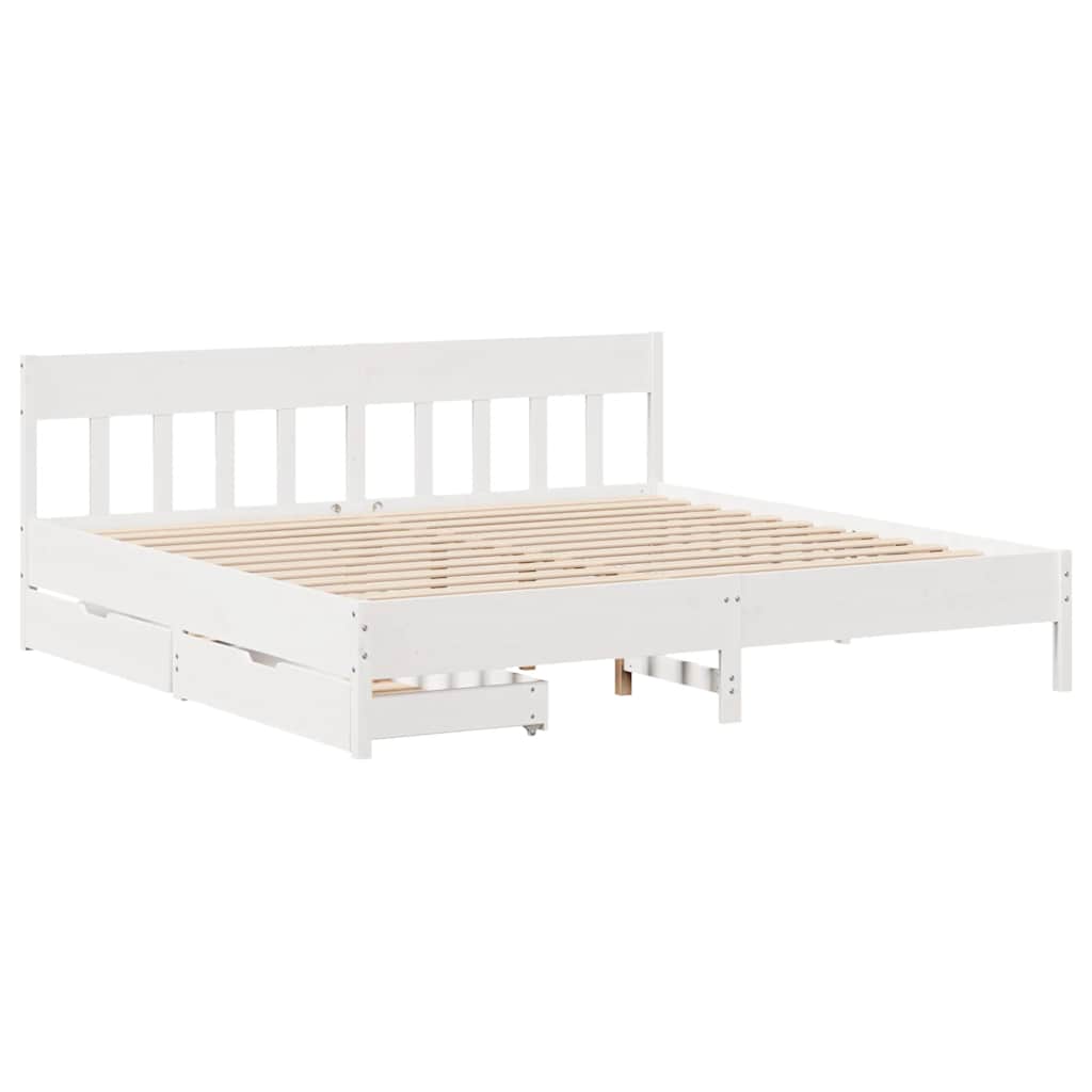 Sengeramme med madrass hvit 200x200 cm heltre furu
