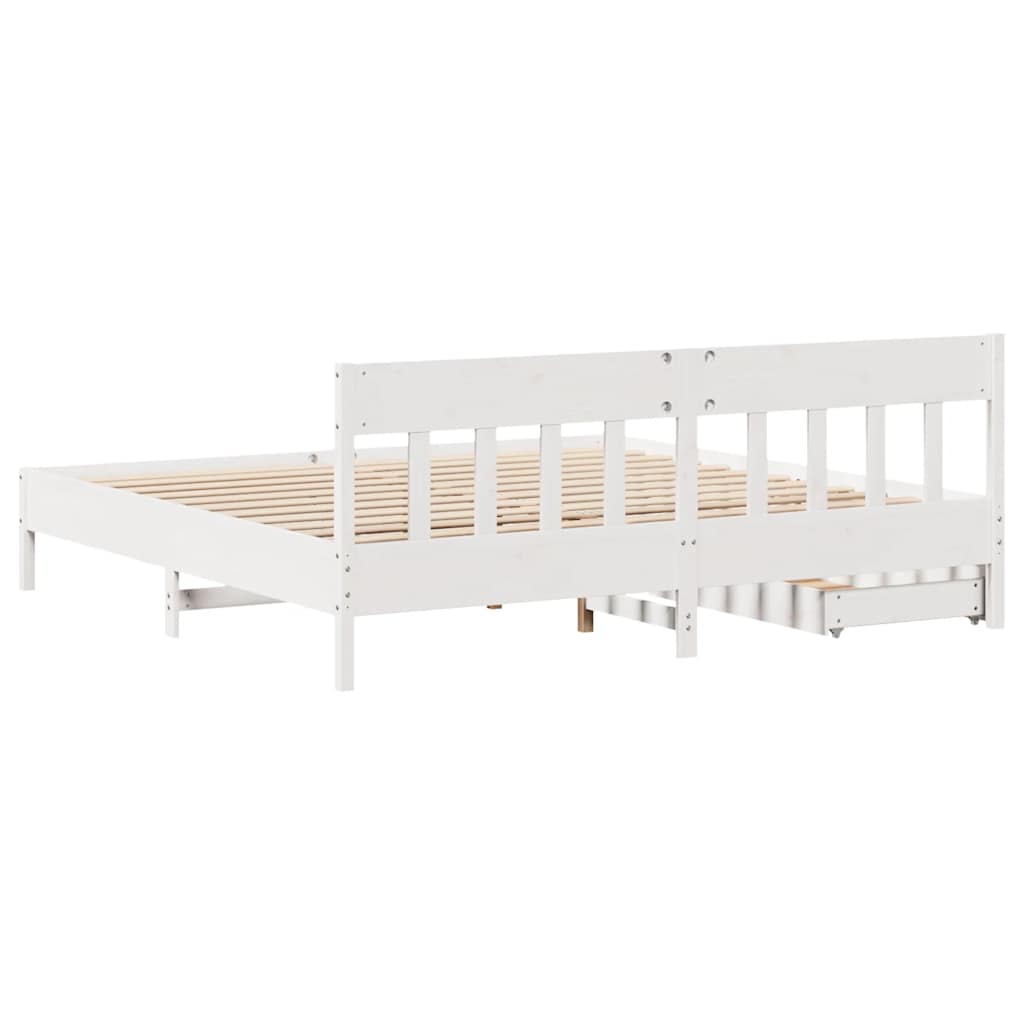 Sengeramme med madrass hvit 200x200 cm heltre furu
