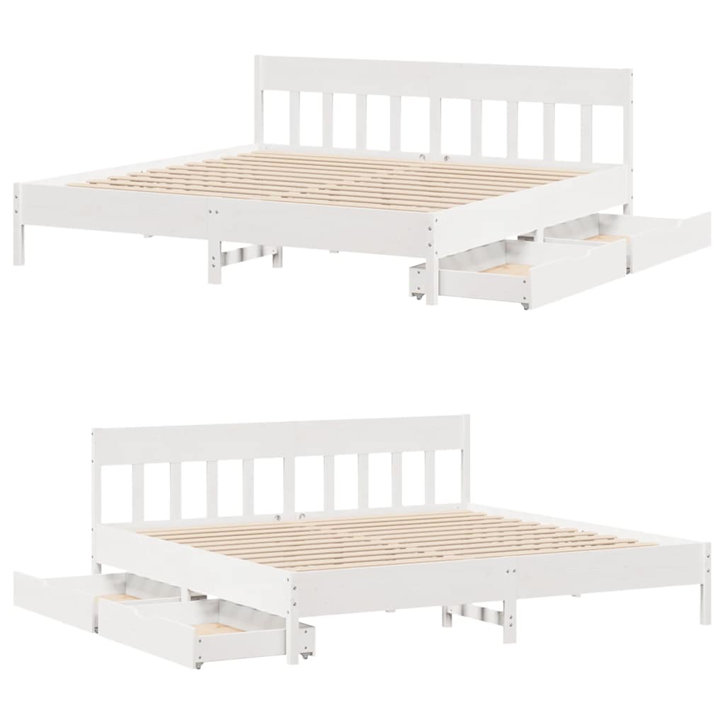 Sengeramme med madrass hvit 200x200 cm heltre furu