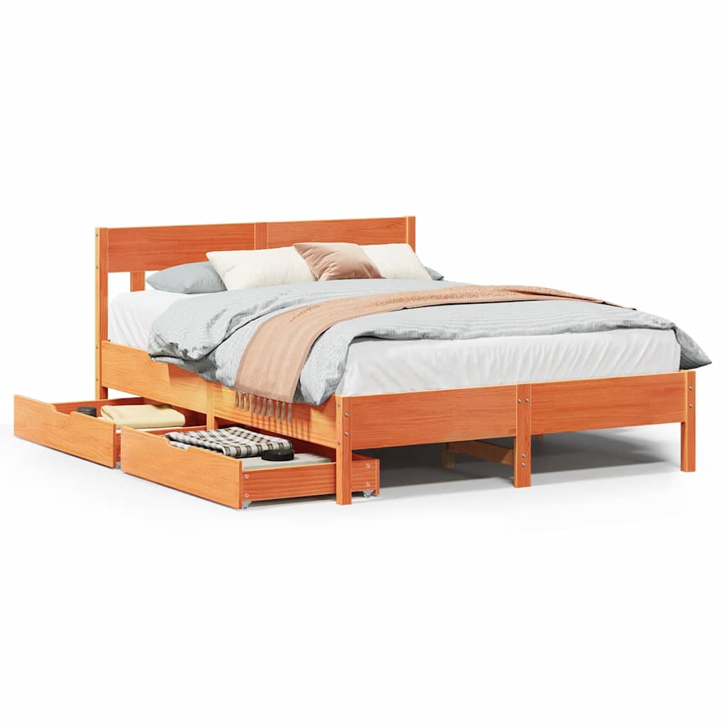 Sengeramme uten madrass voksbrun 140x190 cm heltre furu