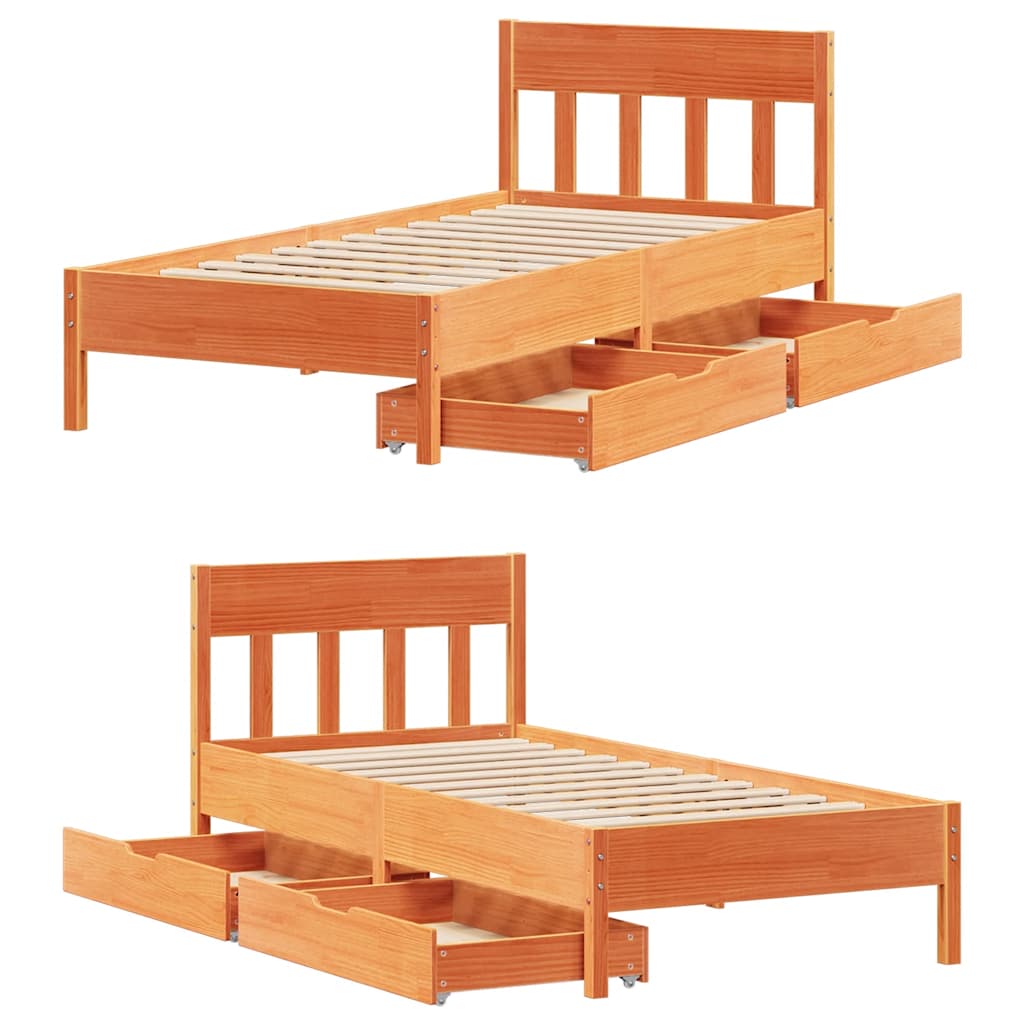 Sengeramme uten madrass voksbrun 75x190 cm heltre furu