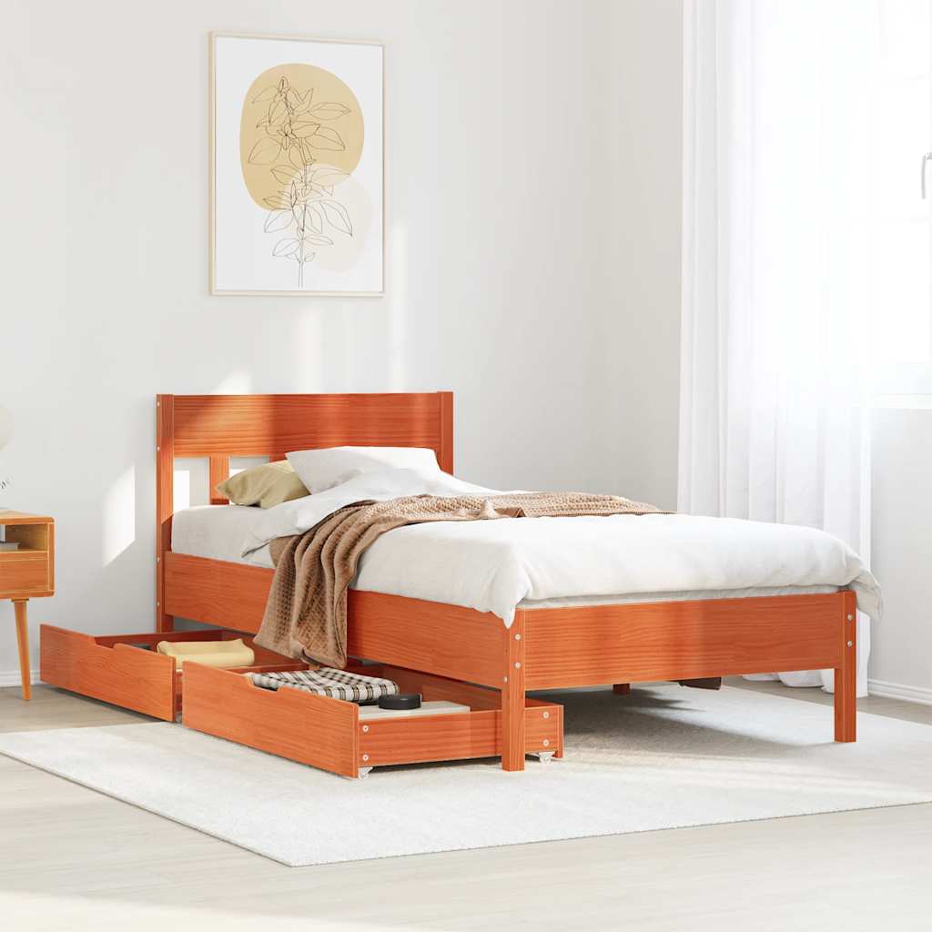 Sengeramme uten madrass voksbrun 75x190 cm heltre furu