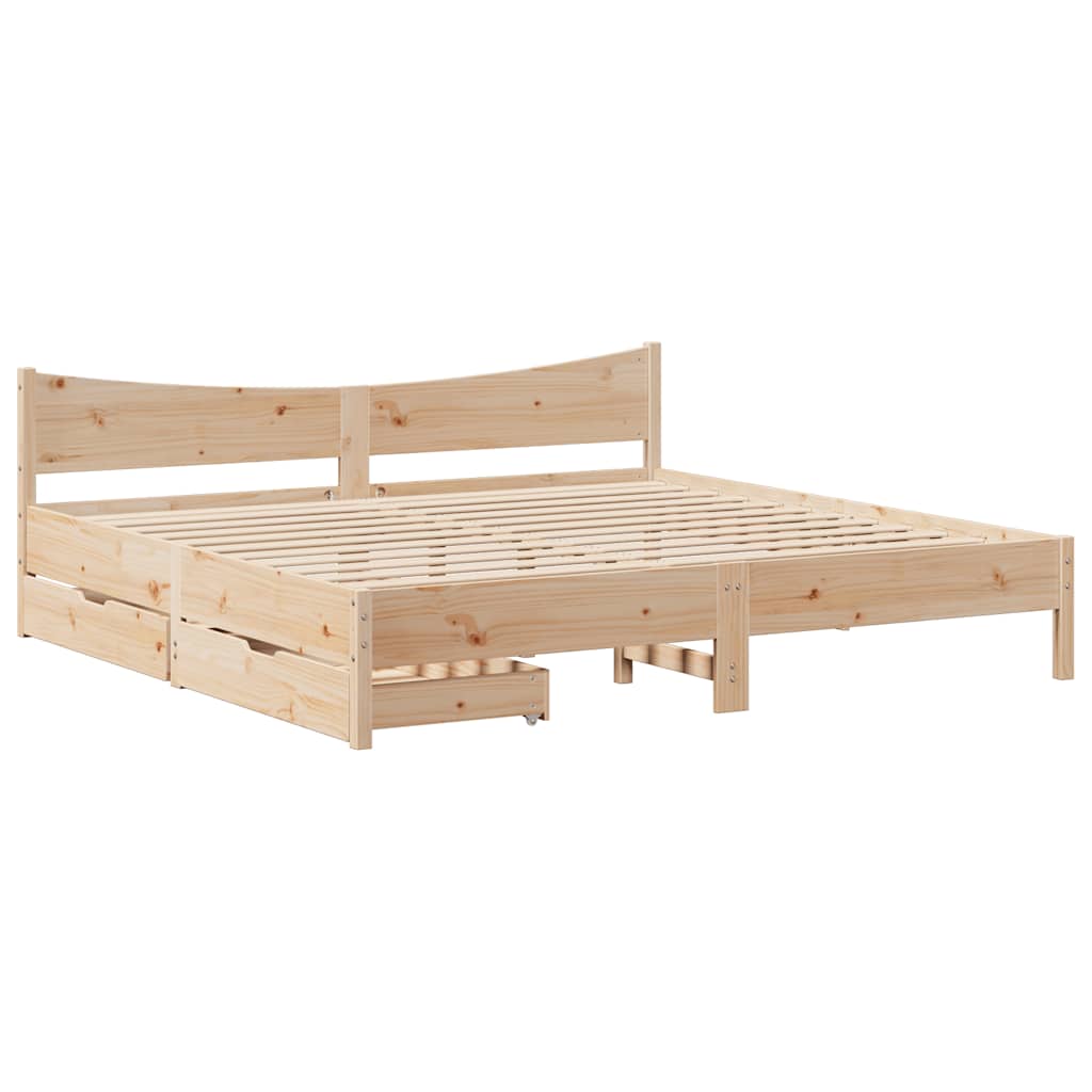 Sengeramme med skuffer 200x200 cm heltre furu