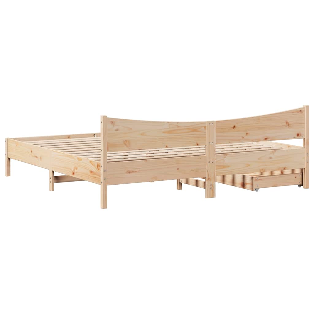 Sengeramme med skuffer 200x200 cm heltre furu