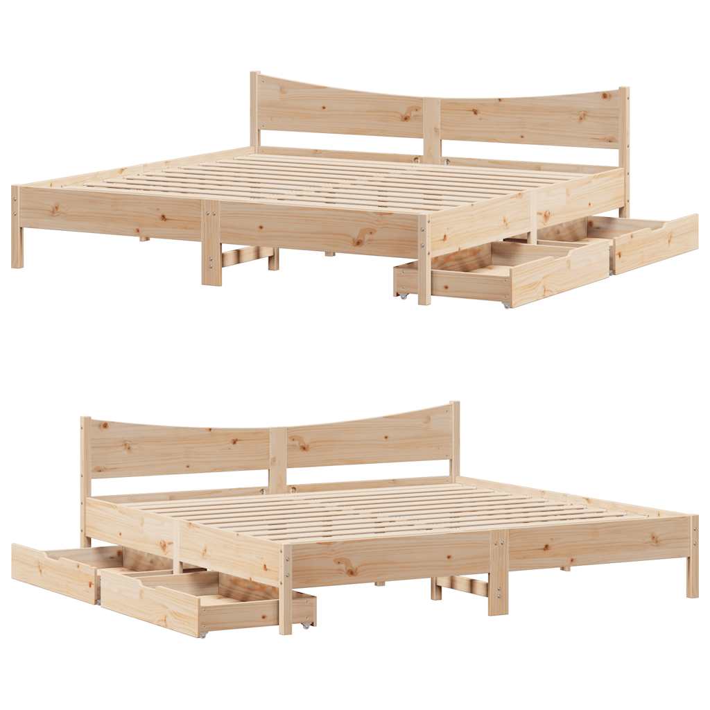 Sengeramme med skuffer 200x200 cm heltre furu