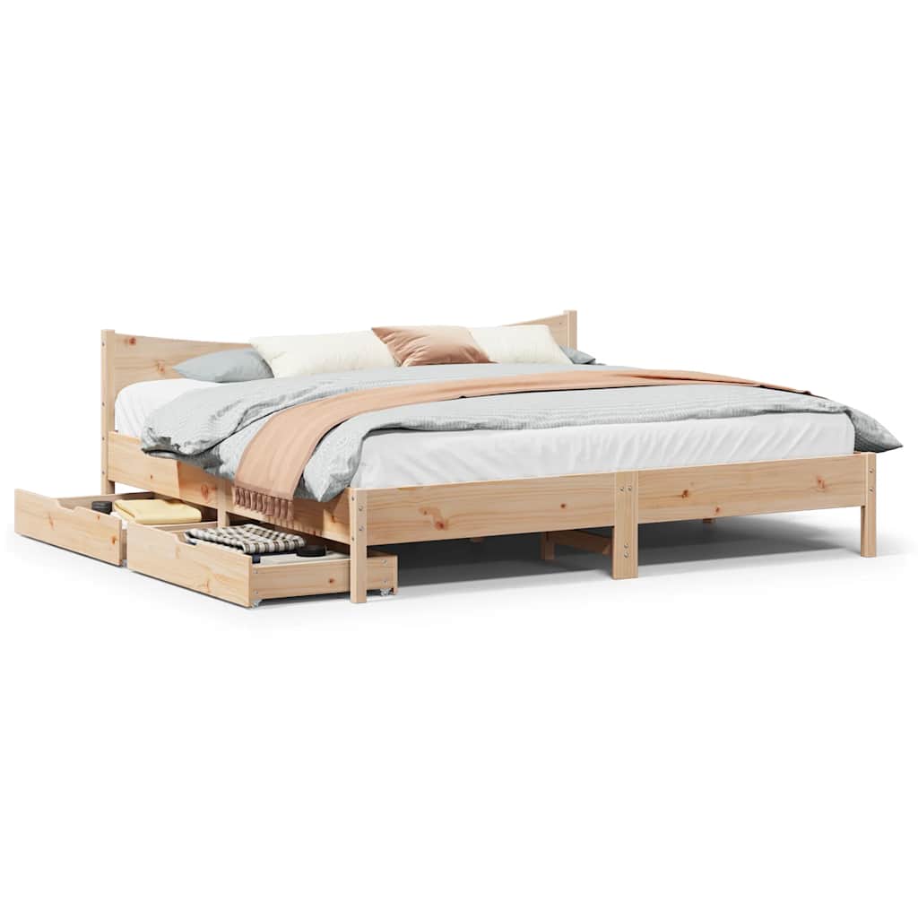 Sengeramme med skuffer 200x200 cm heltre furu