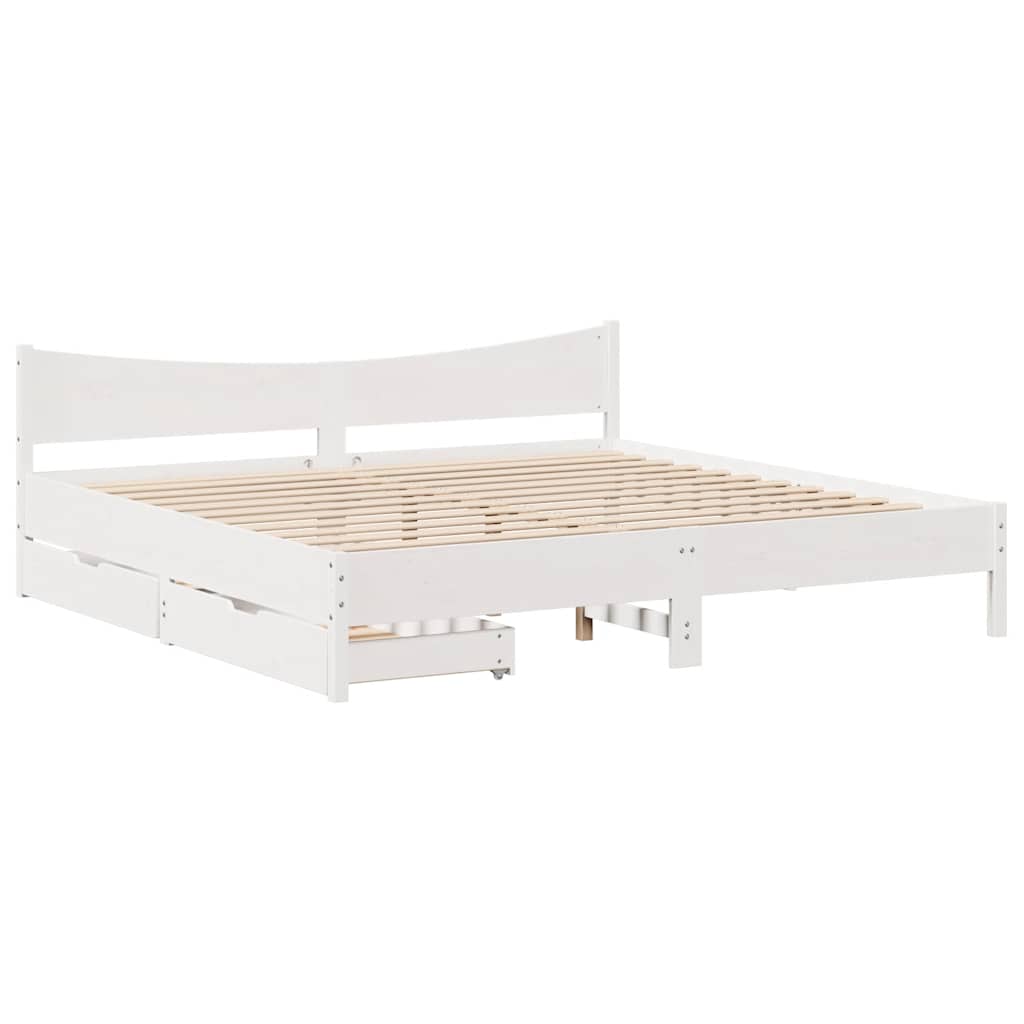 Sengeramme med skuffer hvit 200x200 cm heltre furu