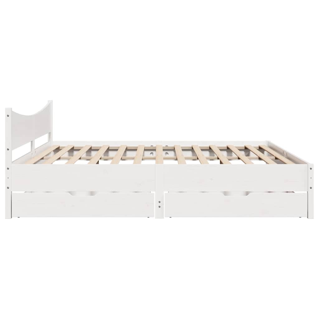 Sengeramme med skuffer hvit 200x200 cm heltre furu