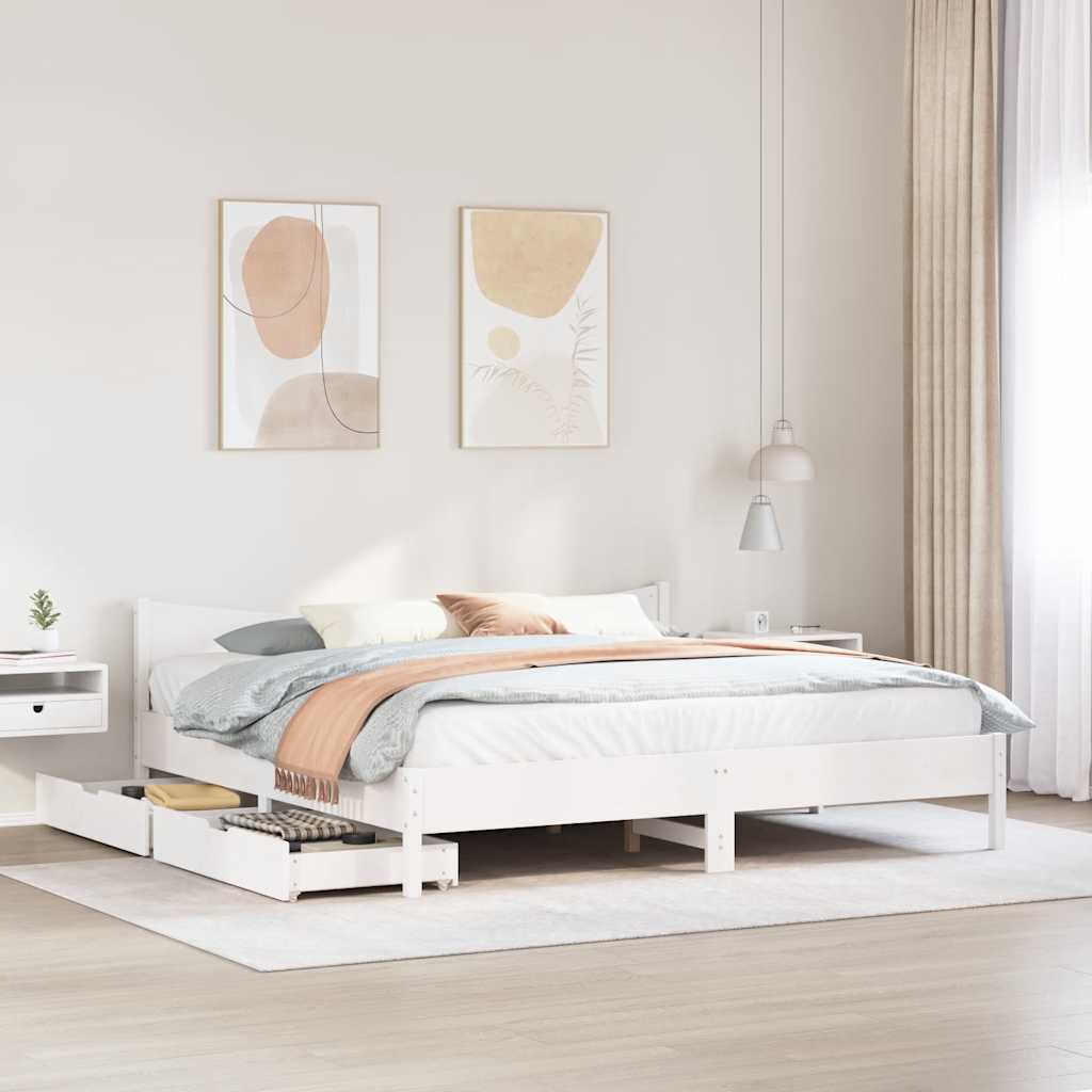 Sengeramme med skuffer hvit 180x200 cm heltre furu