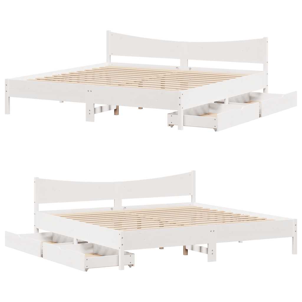 Sengeramme med skuffer hvit 180x200 cm heltre furu