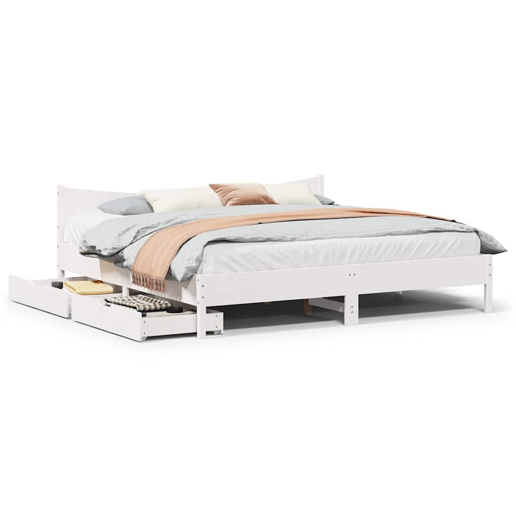 Sengeramme med skuffer hvit 180x200 cm heltre furu