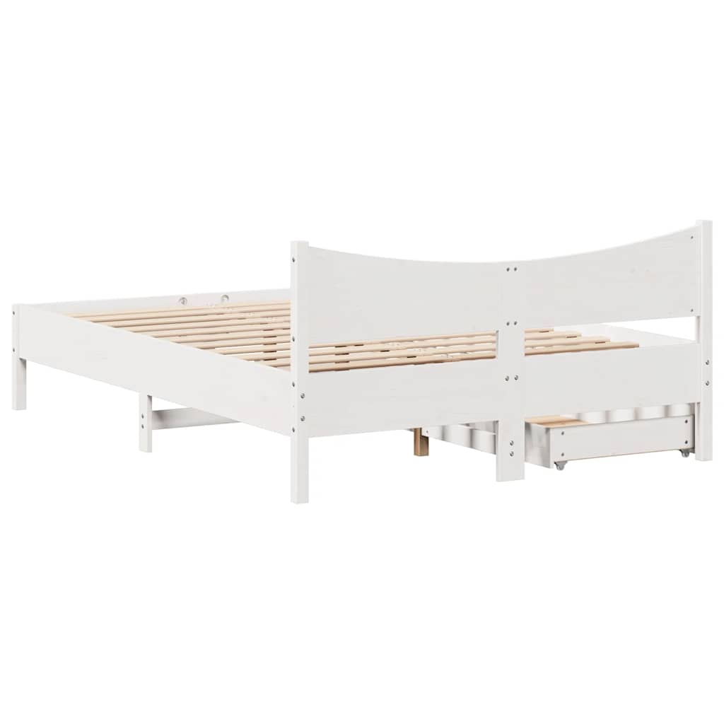Sengeramme med skuffer hvit 160x200 cm heltre furu
