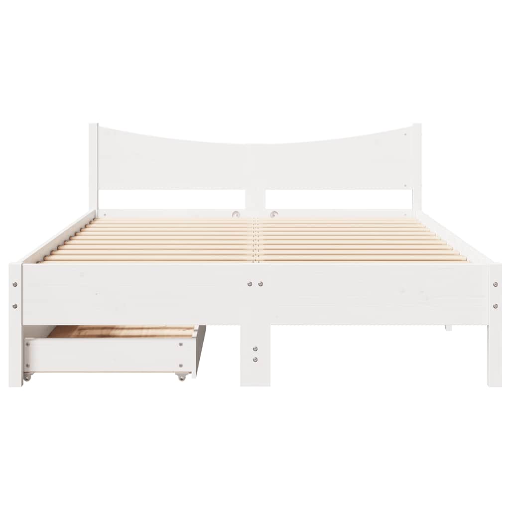 Sengeramme med skuffer hvit 140x200 cm heltre furu