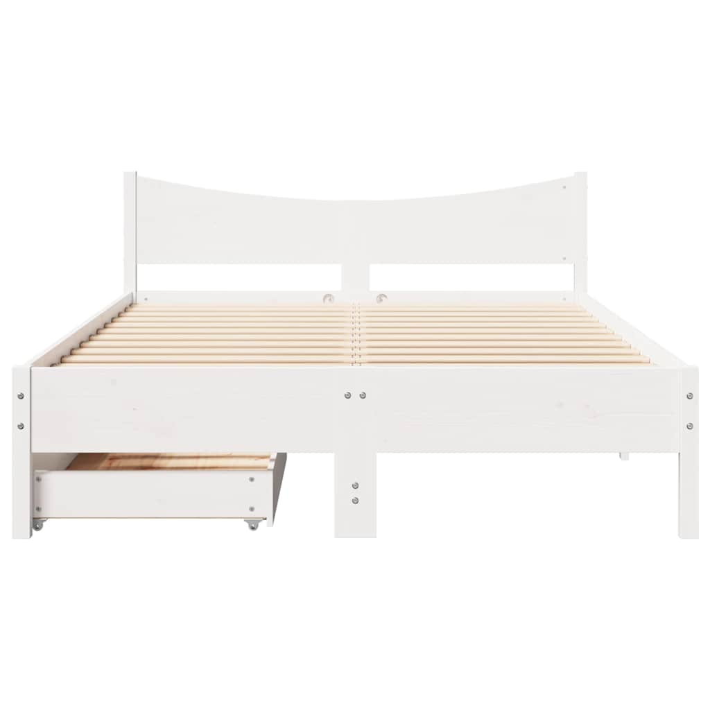 Sengeramme med skuffer hvit 135x190 cm heltre furu