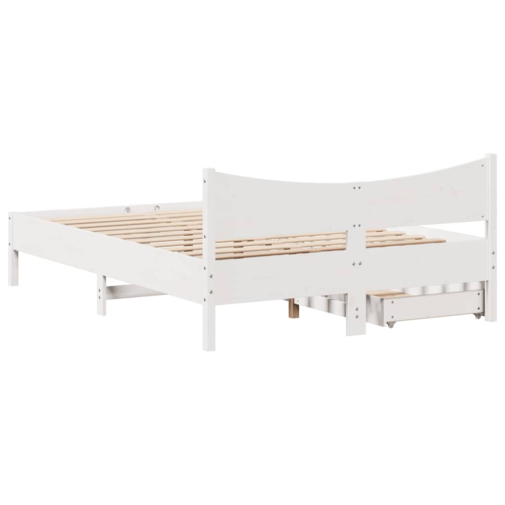 Sengeramme med skuffer hvit 135x190 cm heltre furu
