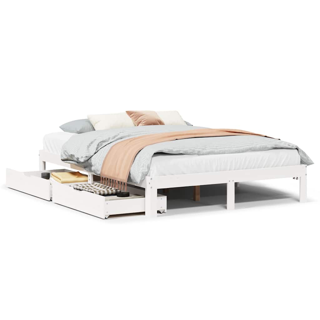 Sengeramme med skuffer hvit 120x190 cm heltre furu