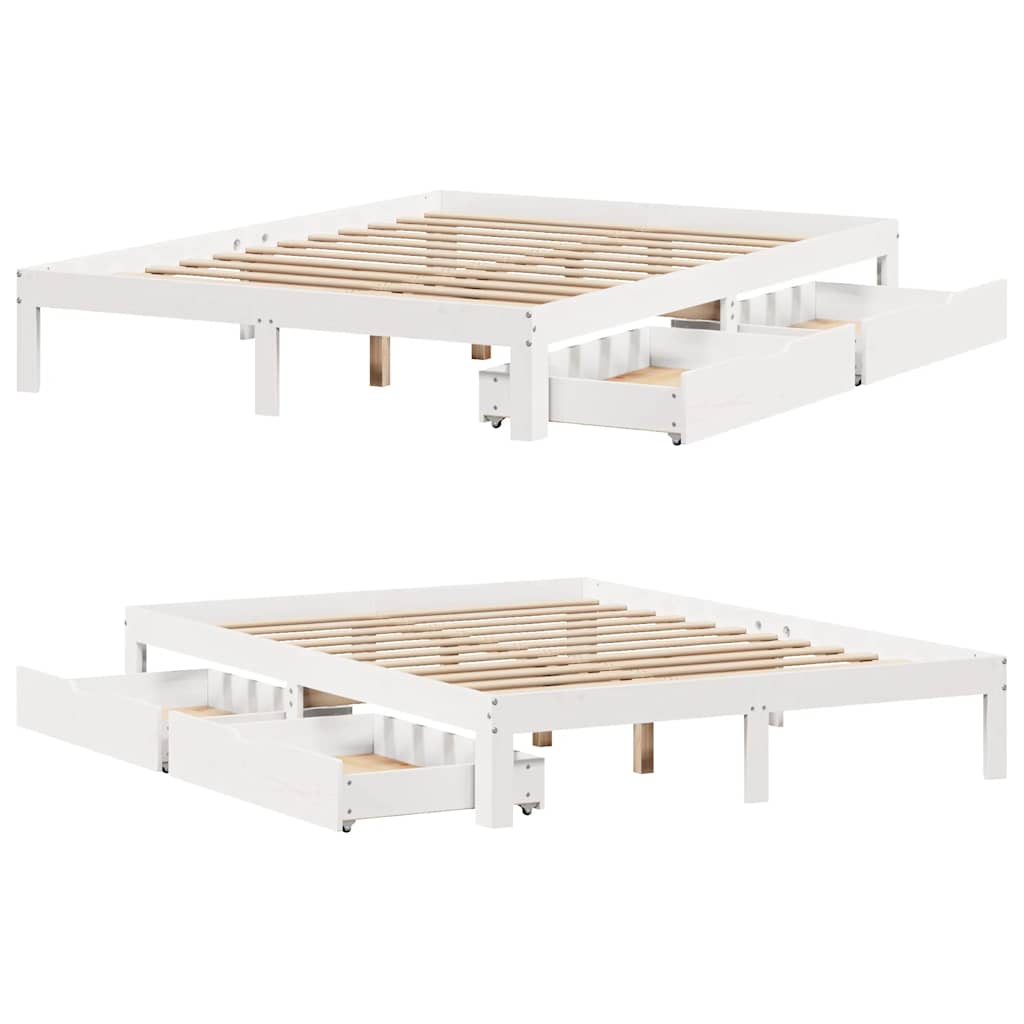 Sengeramme med skuffer hvit 120x190 cm heltre furu