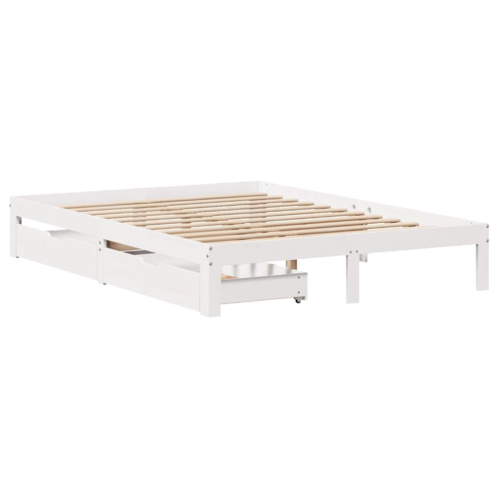 Sengeramme med skuffer hvit 135x190 cm heltre furu