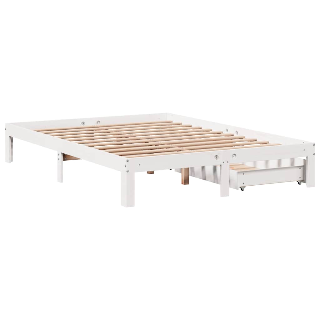 Sengeramme med skuffer hvit 135x190 cm heltre furu