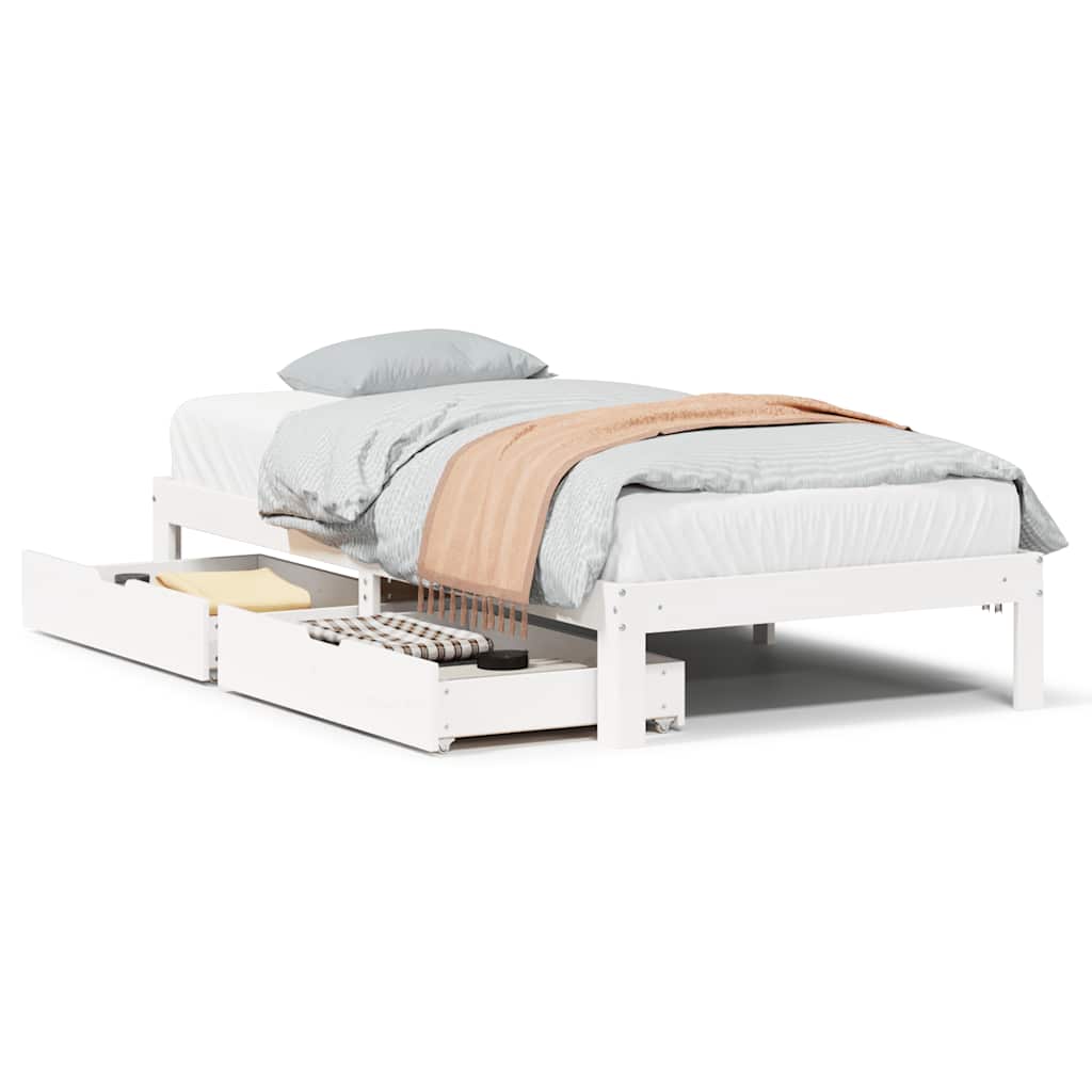 Sengeramme med skuffer hvit 90x200 cm heltre furu