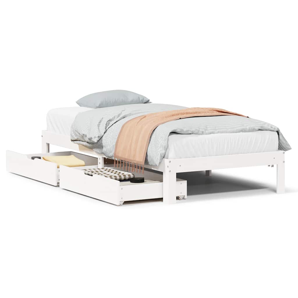 Sengeramme med skuffer hvit 100x200 cm heltre furu