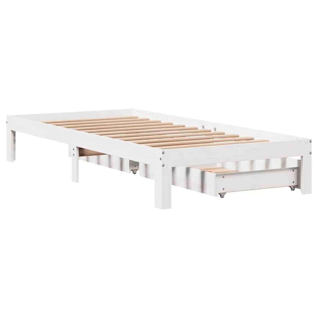 Sengeramme med skuffer hvit 100x200 cm heltre furu