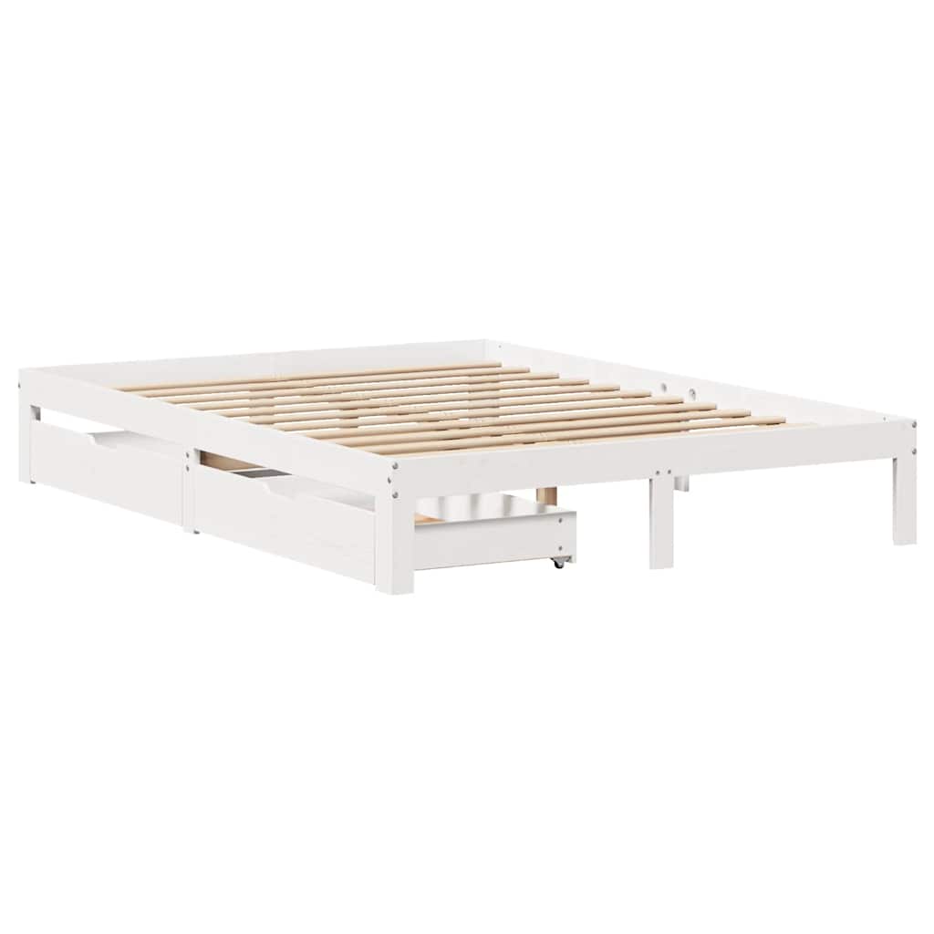 Sengeramme med skuffer hvit 150x200 cm heltre furu