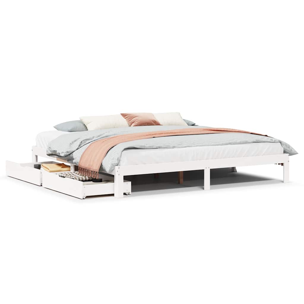 Sengeramme med skuffer hvit 180x200 cm heltre furu