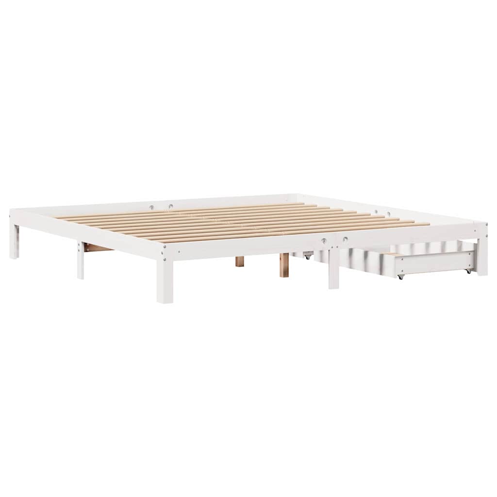 Sengeramme med skuffer hvit 180x200 cm heltre furu