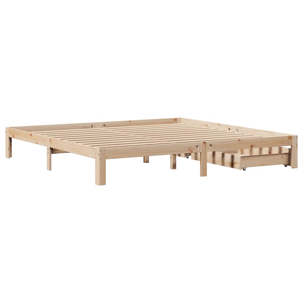Sengeramme med skuffer 200x200 cm heltre furu