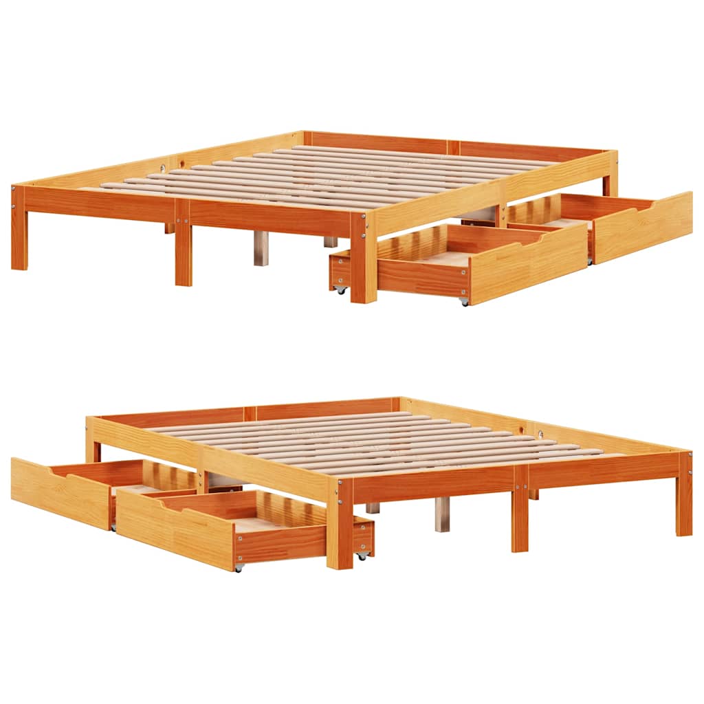 Sengeramme med skuffer voksbrun 120x190 cm heltre furu
