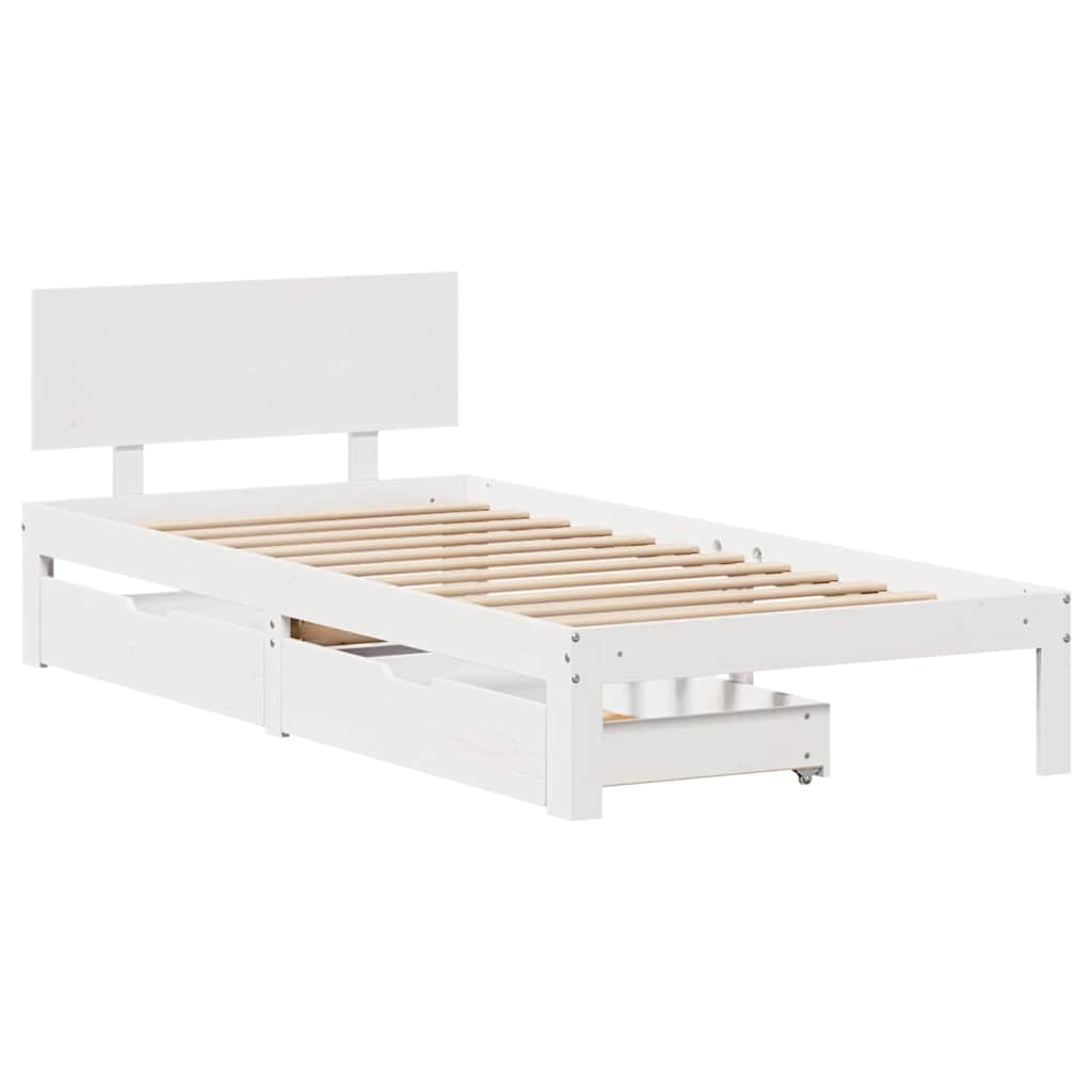 Sengeramme med skuffer hvit 90x200 cm heltre furu