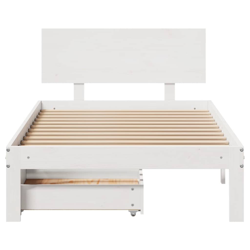 Sengeramme med skuffer hvit 90x200 cm heltre furu