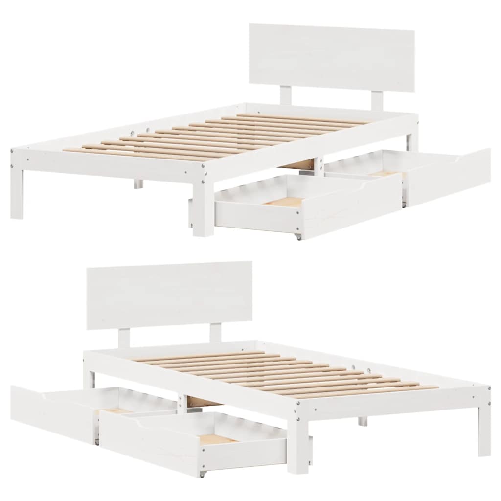 Sengeramme med skuffer hvit 90x200 cm heltre furu