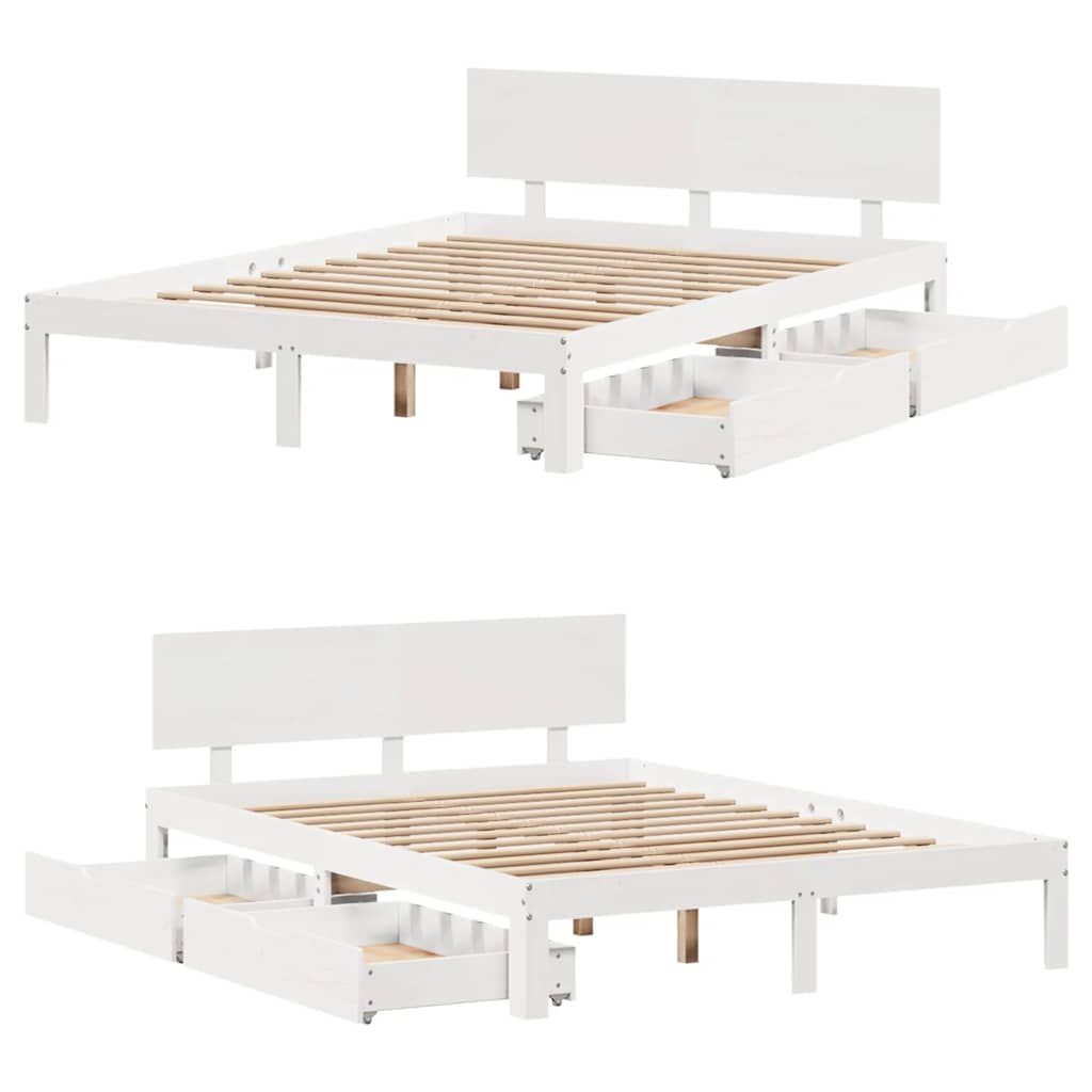 Sengeramme med skuffer hvit 140x200 cm heltre furu