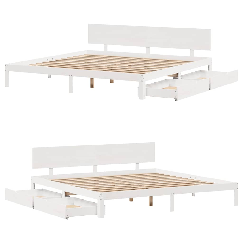 Sengeramme med skuffer hvit 180x200 cm heltre furu