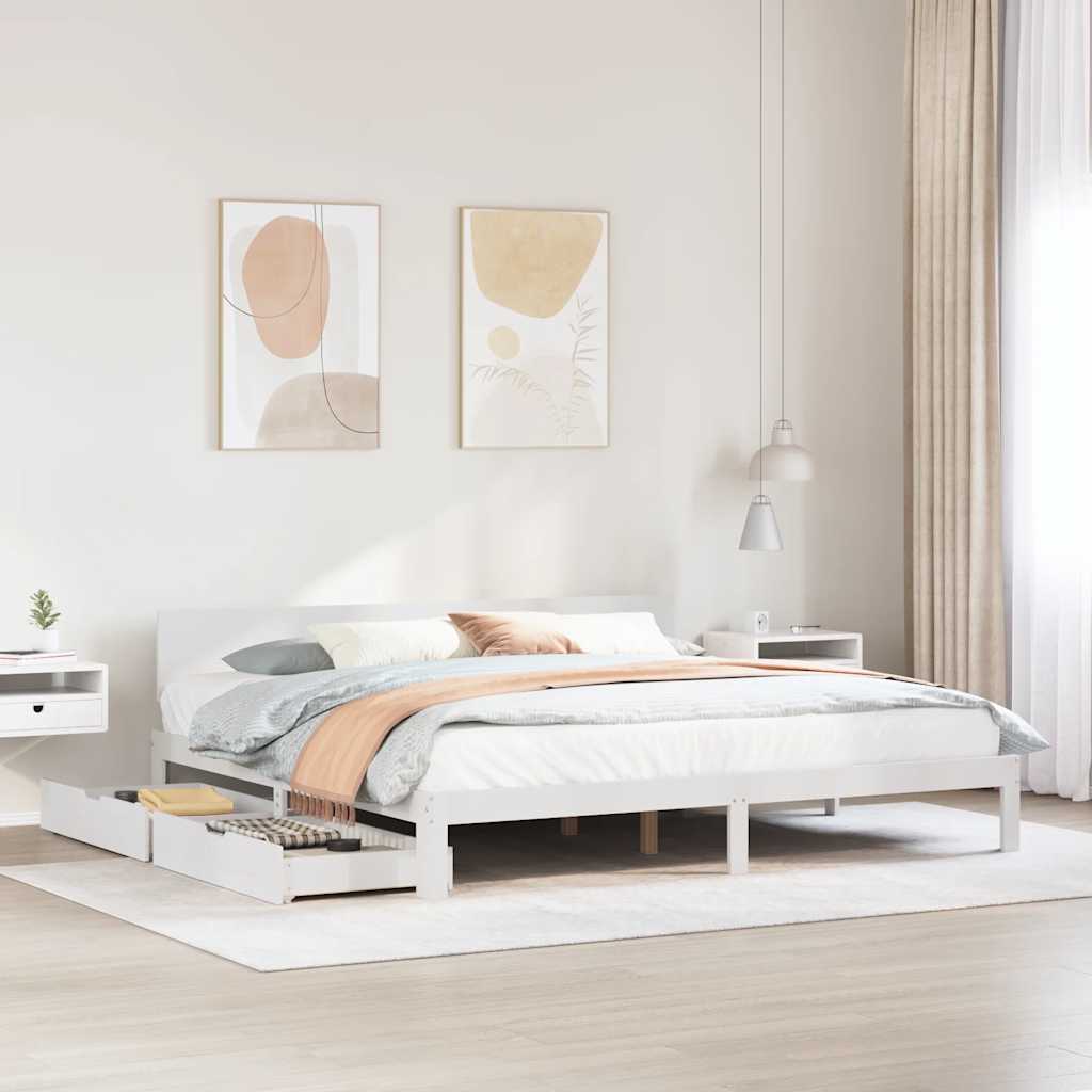 Sengeramme med skuffer hvit 180x200 cm heltre furu