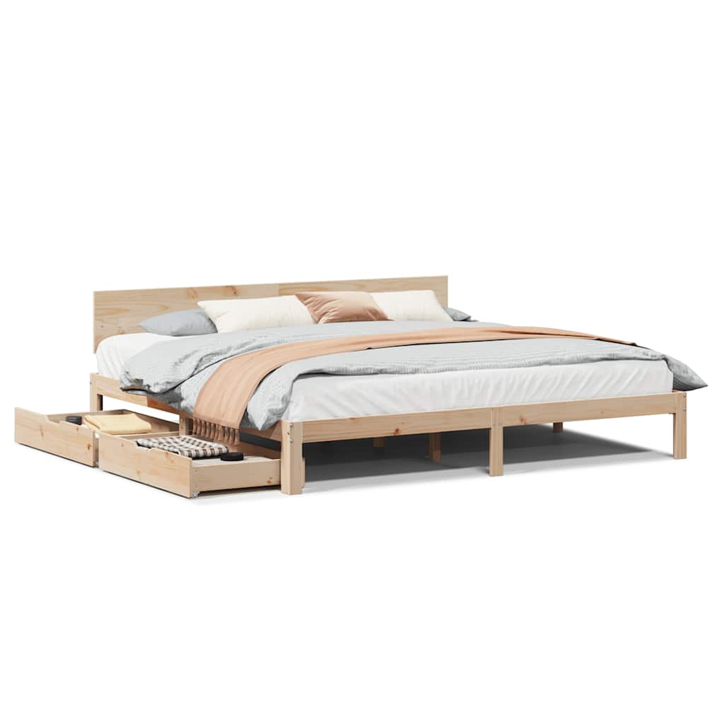 Sengeramme med skuffer 200x200 cm heltre furu
