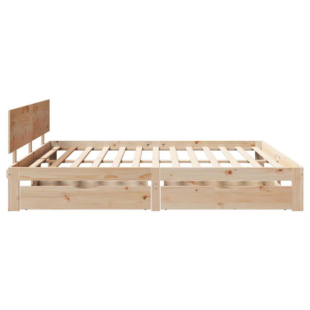 Sengeramme med skuffer 200x200 cm heltre furu