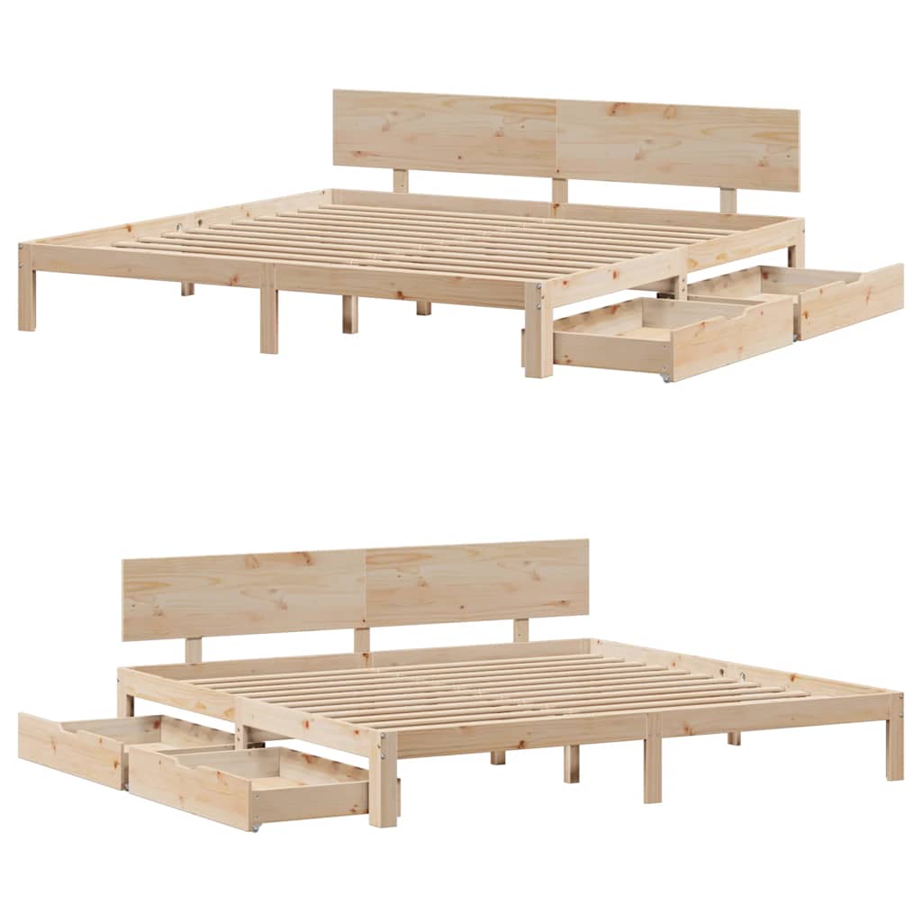 Sengeramme med skuffer 200x200 cm heltre furu